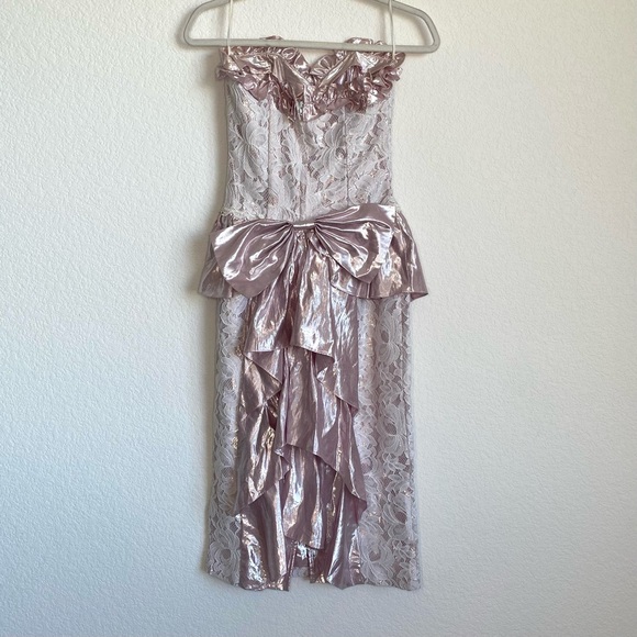 1980s Scott McClintock Metallic Pink & Lace Dress (A8) - Picture 6 of 14